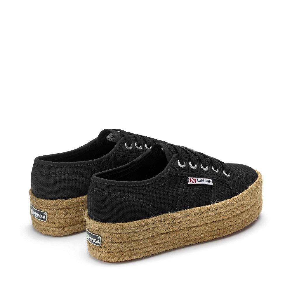 Superga 2790 Cotropew Black Platform Sneakers - Women's Sneakers USA | US2308112